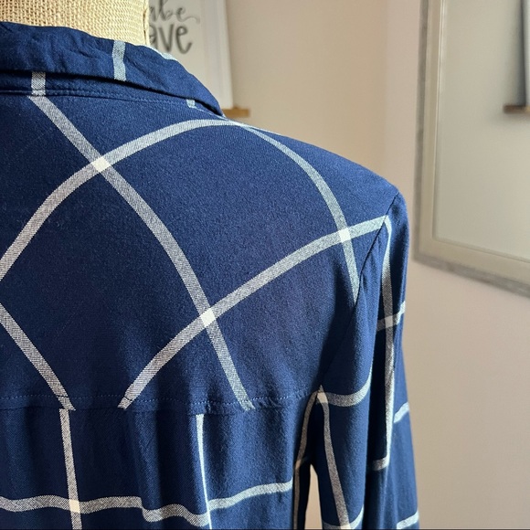 Navy Blue Windowpane Plaid Tunic Button Down ShirtDress - Picture 2 of 10